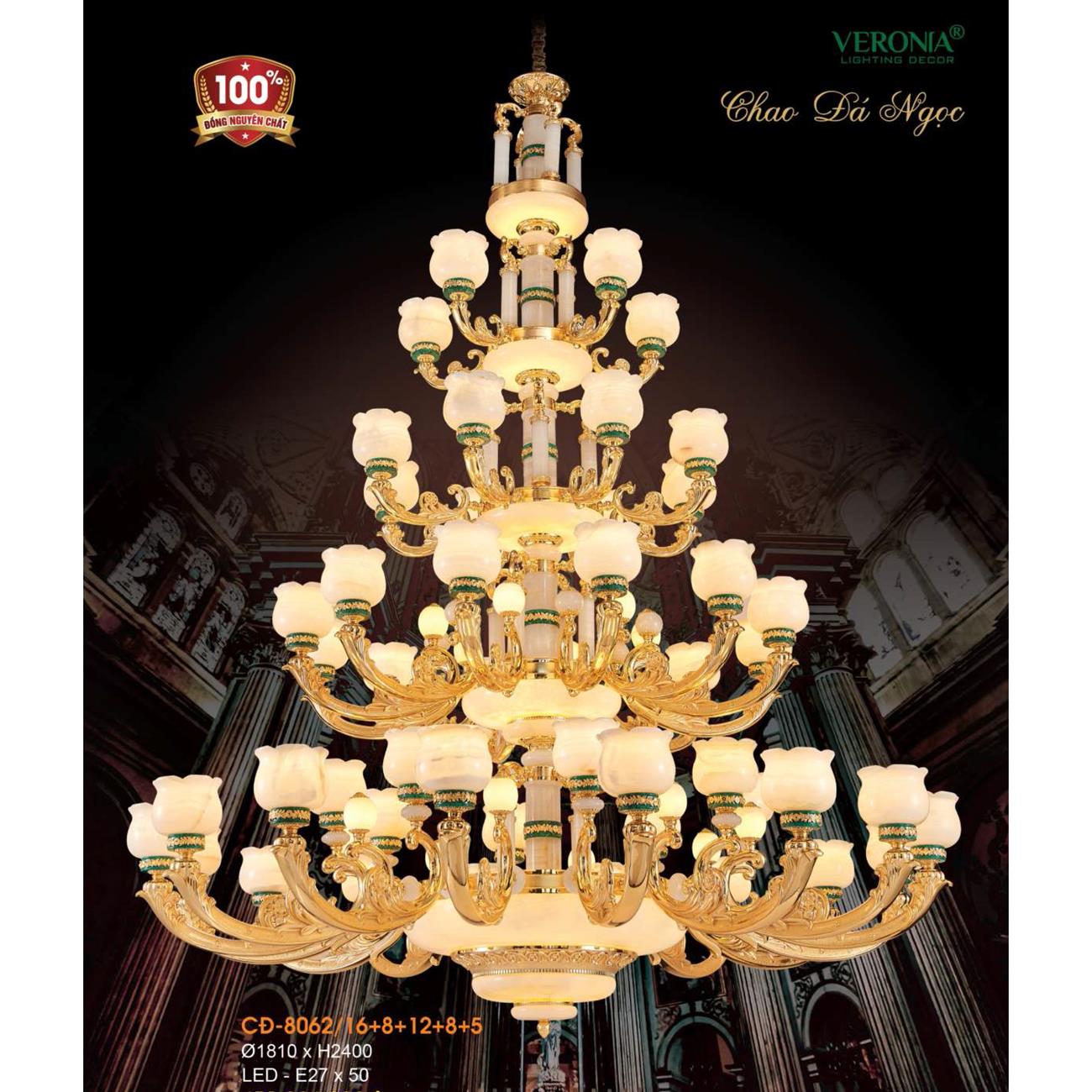 Đèn chùm đồng đá DGR-VR8062/16+8+12+8+5